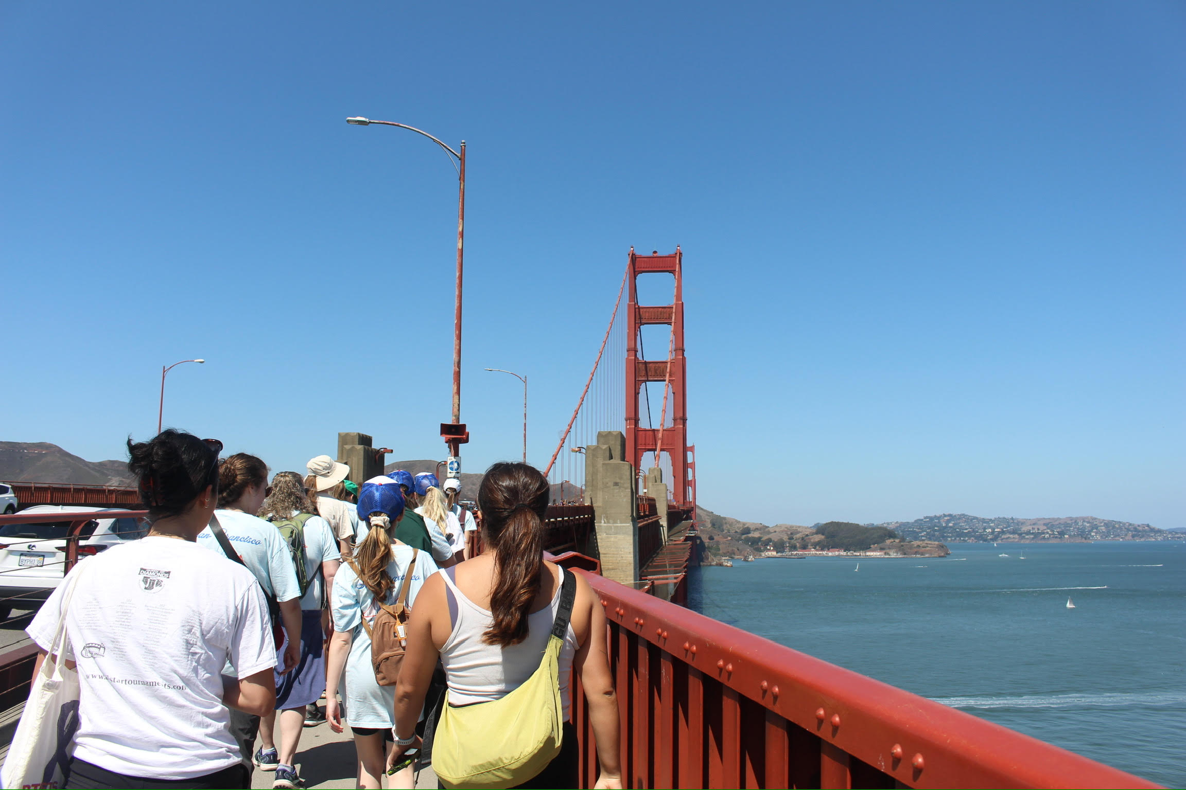 Walkers crossing the Golden Gate Bridge